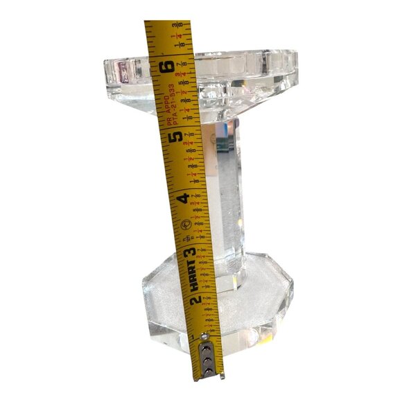 Vintage Signed Oleg Cassini Single Crystal Glass Candlestick 6" Faceted Column - Picture 5 of 6